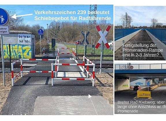 Umlaufsperren Bahnübergang Krefeld Fichtenhain und Baustopp Promenade